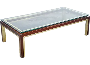 Tavolino da fumo in legno, ottone e vetro, anni '50