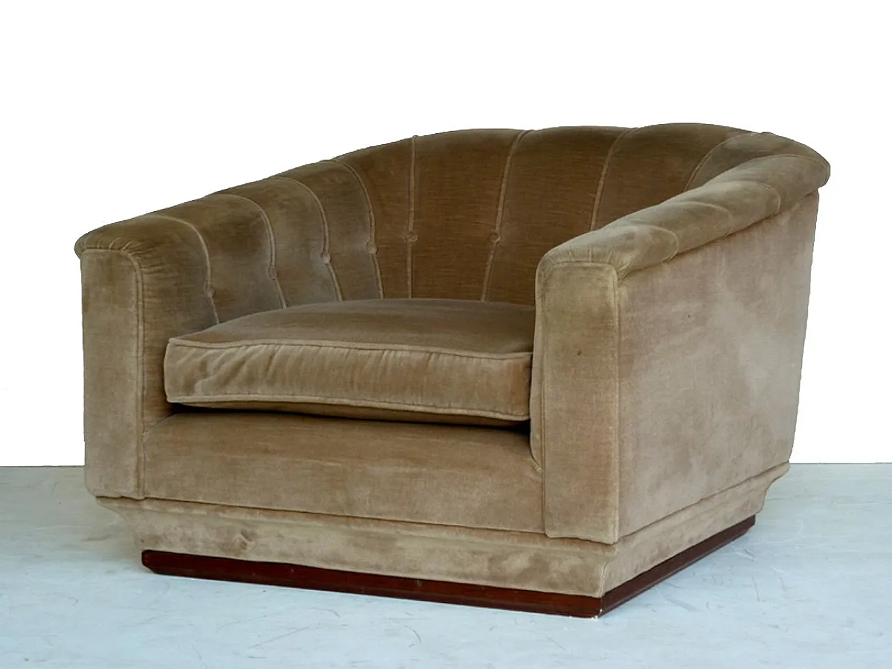 Coppia di poltrone in legno e velluto, anni '40 2