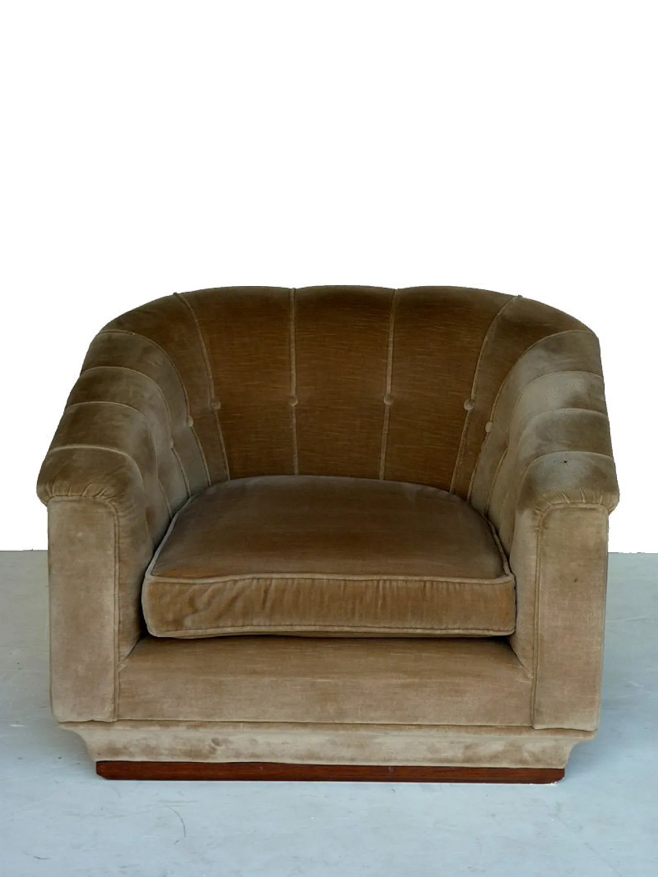 Coppia di poltrone in legno e velluto, anni '40 5