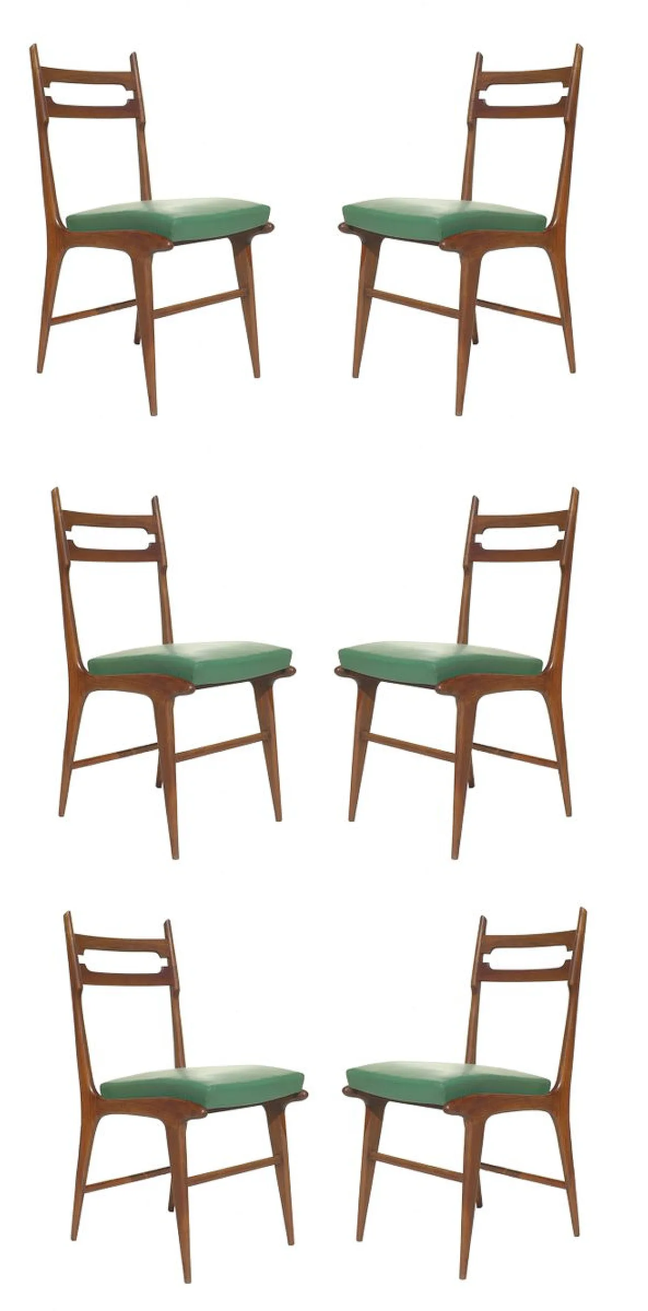 6 Sedie Mid-Century in legno e pelle, anni '50 2