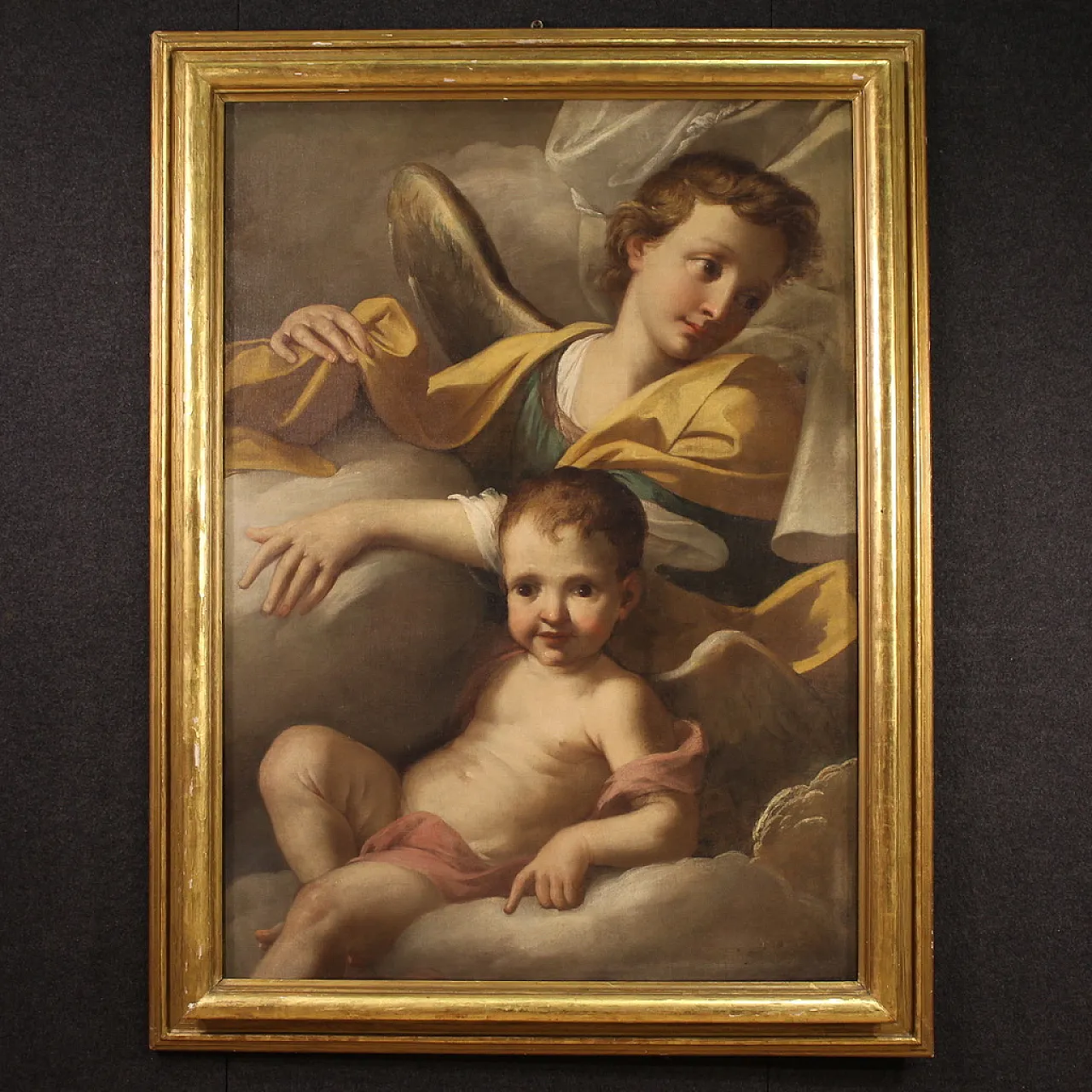 Italian oil painting with Angels in the clouds, 18th century 1