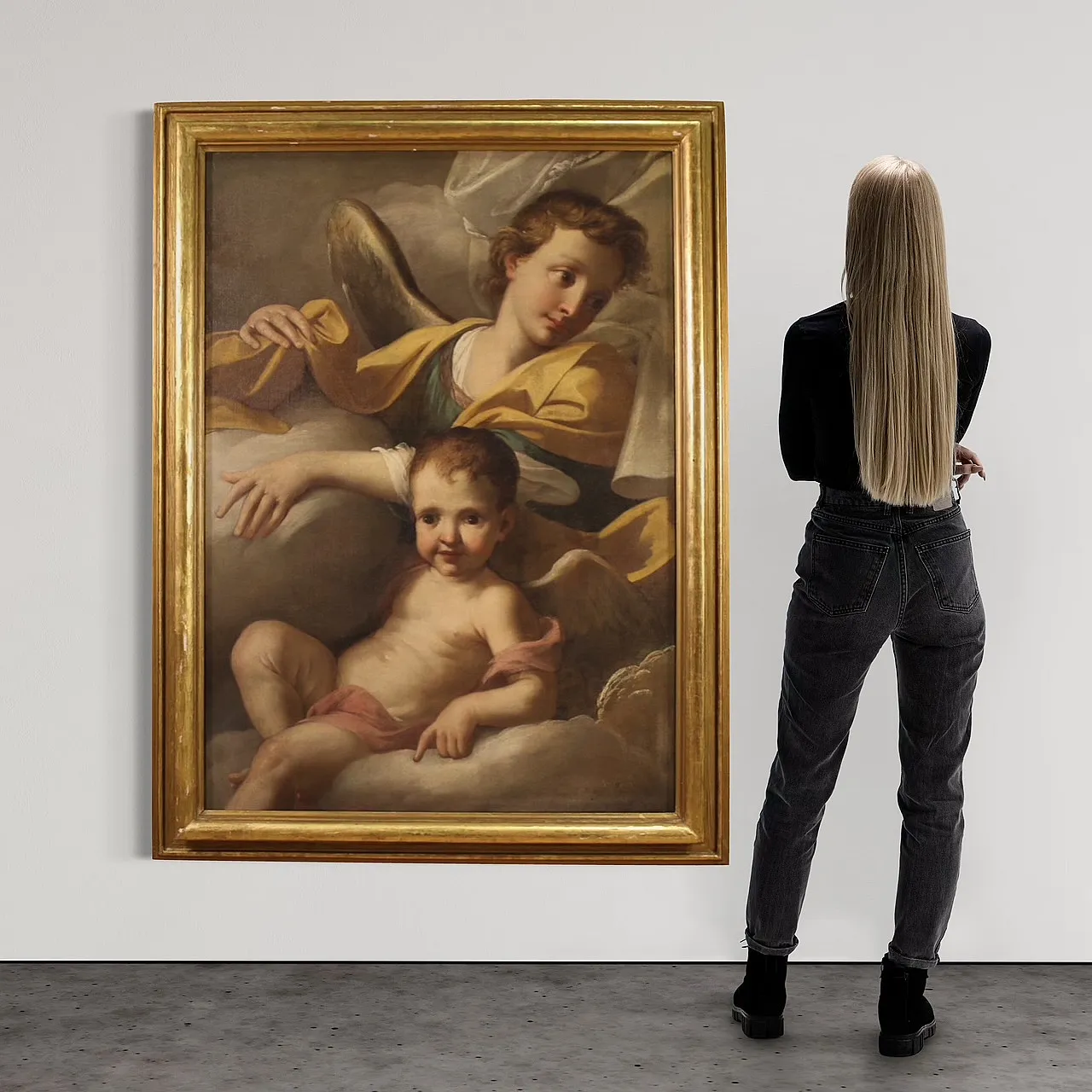 Italian oil painting with Angels in the clouds, 18th century 2