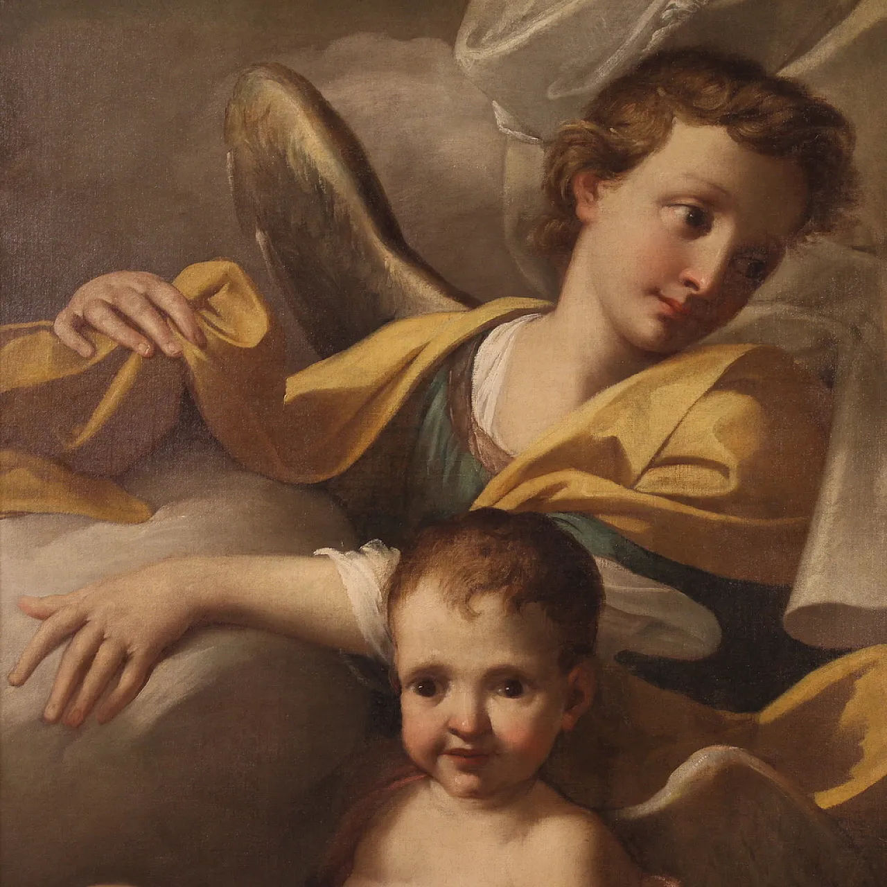 Italian oil painting with Angels in the clouds, 18th century 3