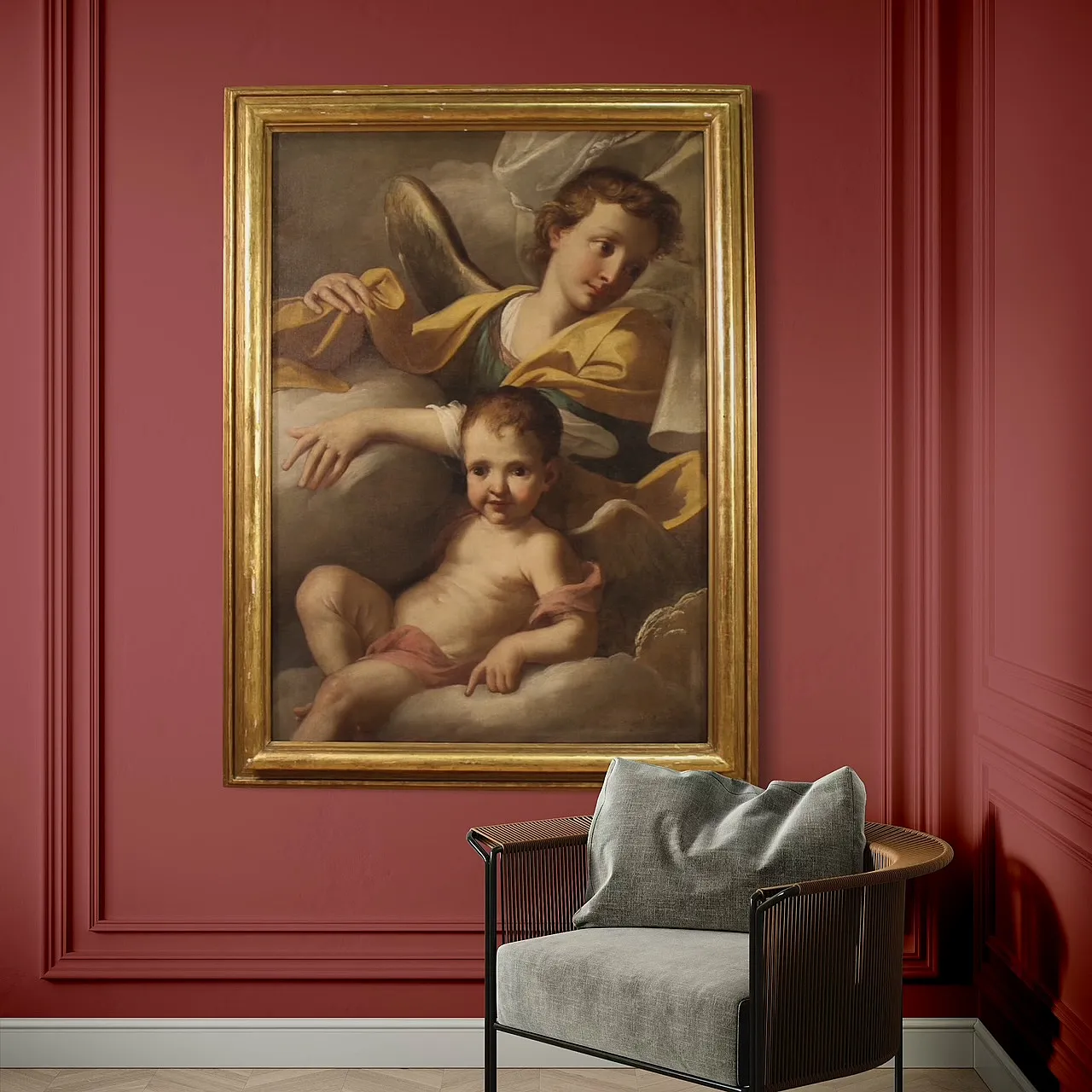 Italian oil painting with Angels in the clouds, 18th century 7