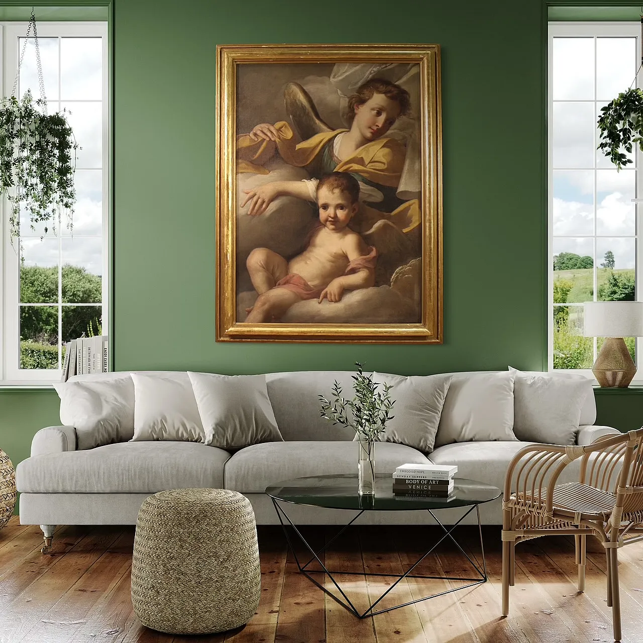 Italian oil painting with Angels in the clouds, 18th century 13