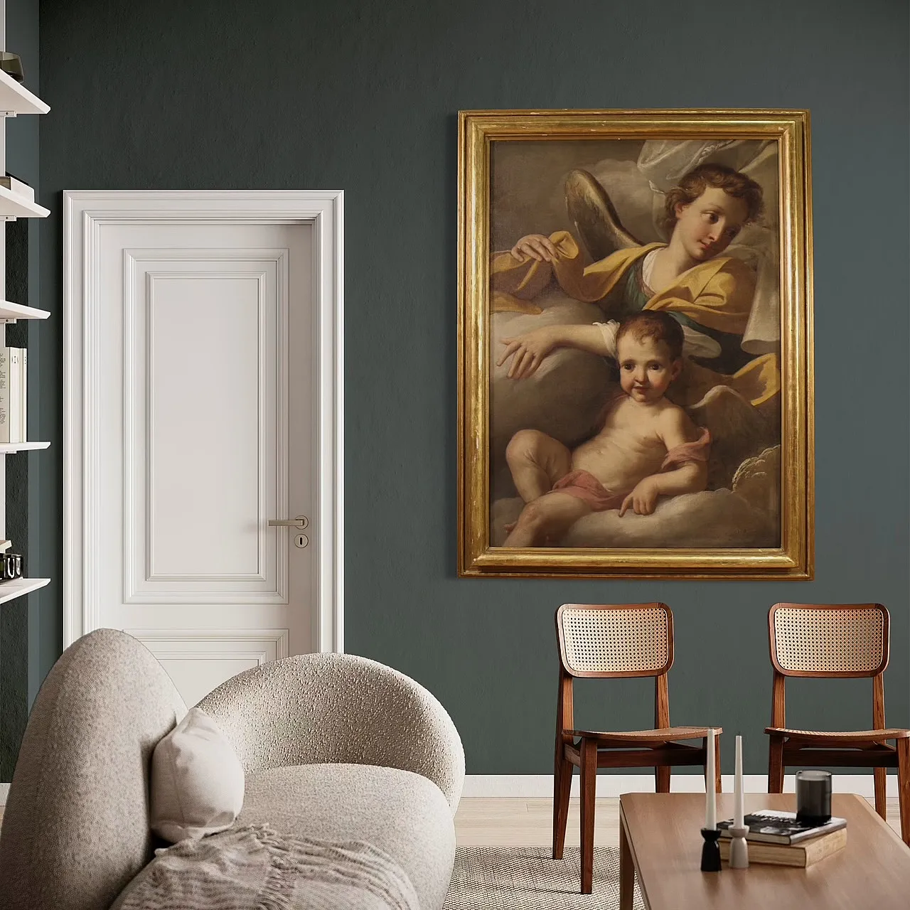 Italian oil painting with Angels in the clouds, 18th century 14