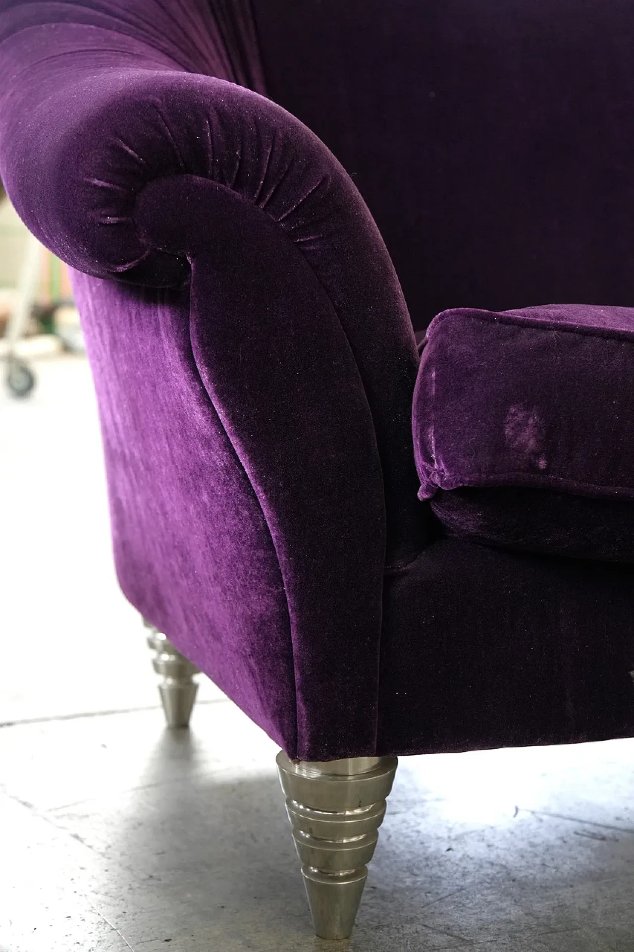 Purple velvet three-seater sofa, late 20th century 2