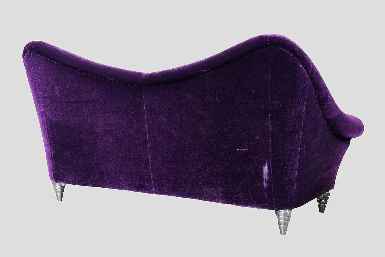 Purple velvet three-seater sofa, late 20th century 4