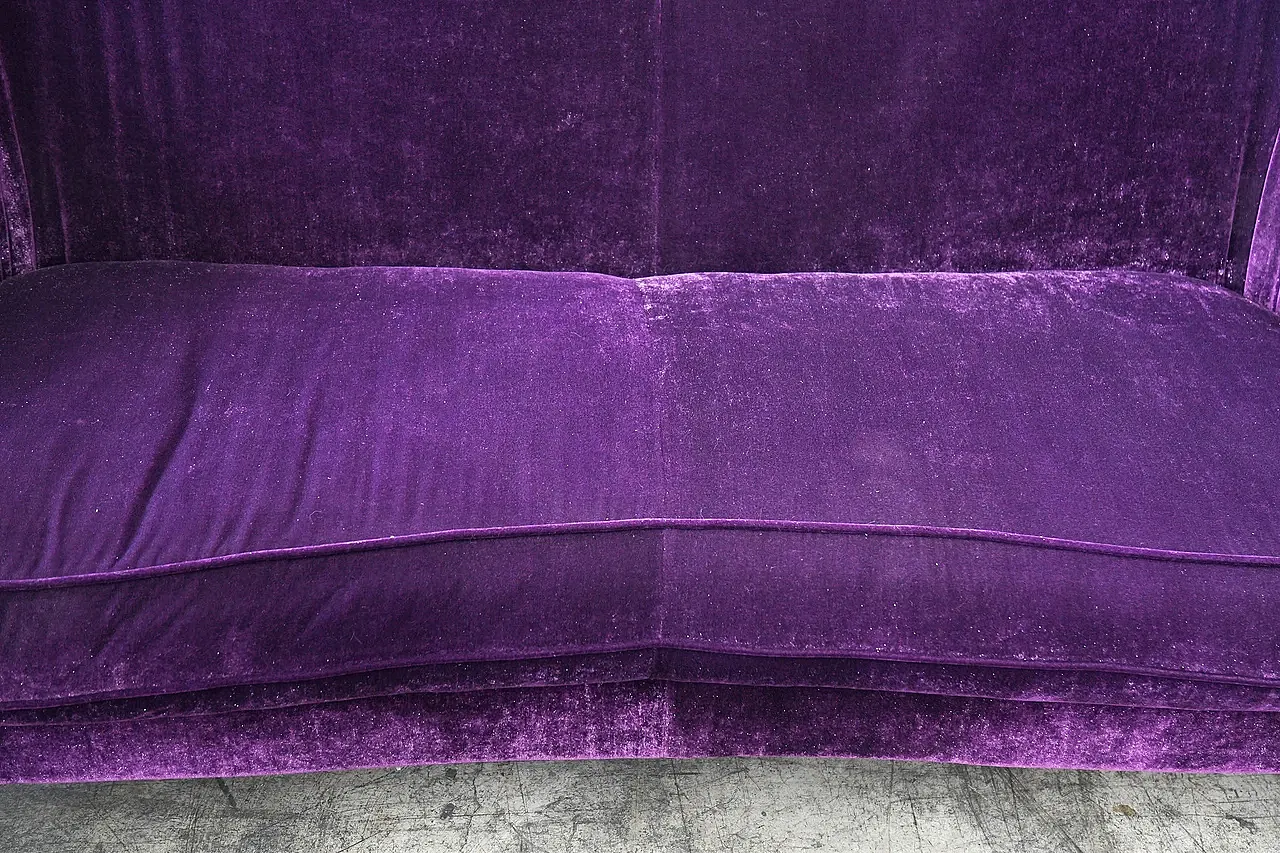 Purple velvet three-seater sofa, late 20th century 7