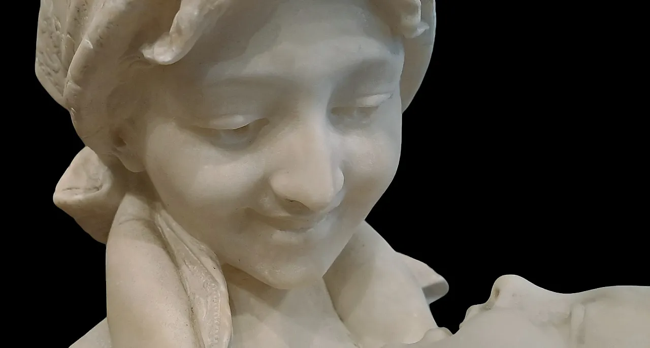 Amore materno, scultura in alabastro, Emilio Fiaschi (1858 - 1941) 5