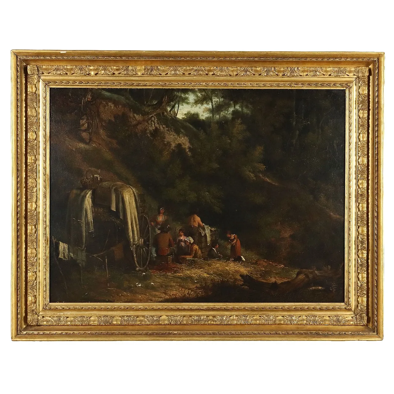 Scene of resting in the woods, oil on canvas, 19th century 1