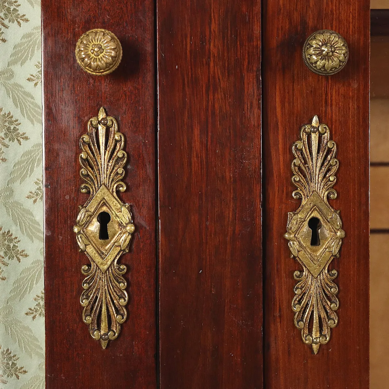 Wood bookcase with glass doors and gilded metal details 5