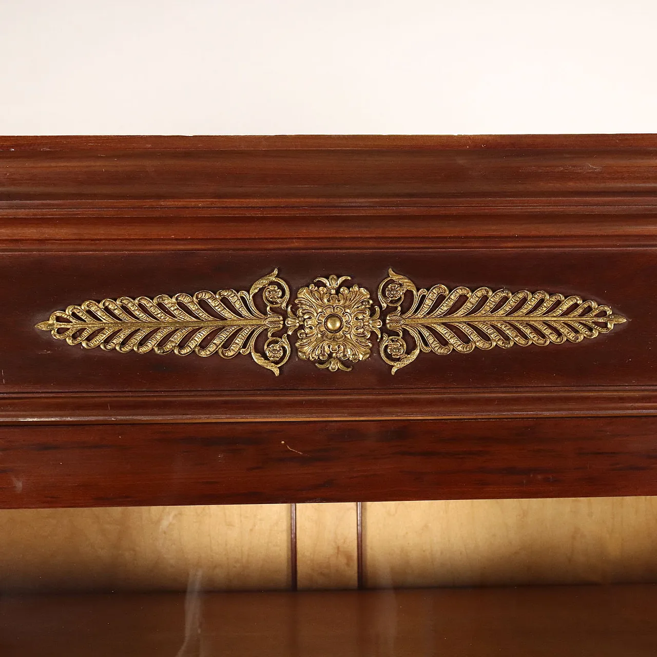 Wood bookcase with glass doors and gilded metal details 6