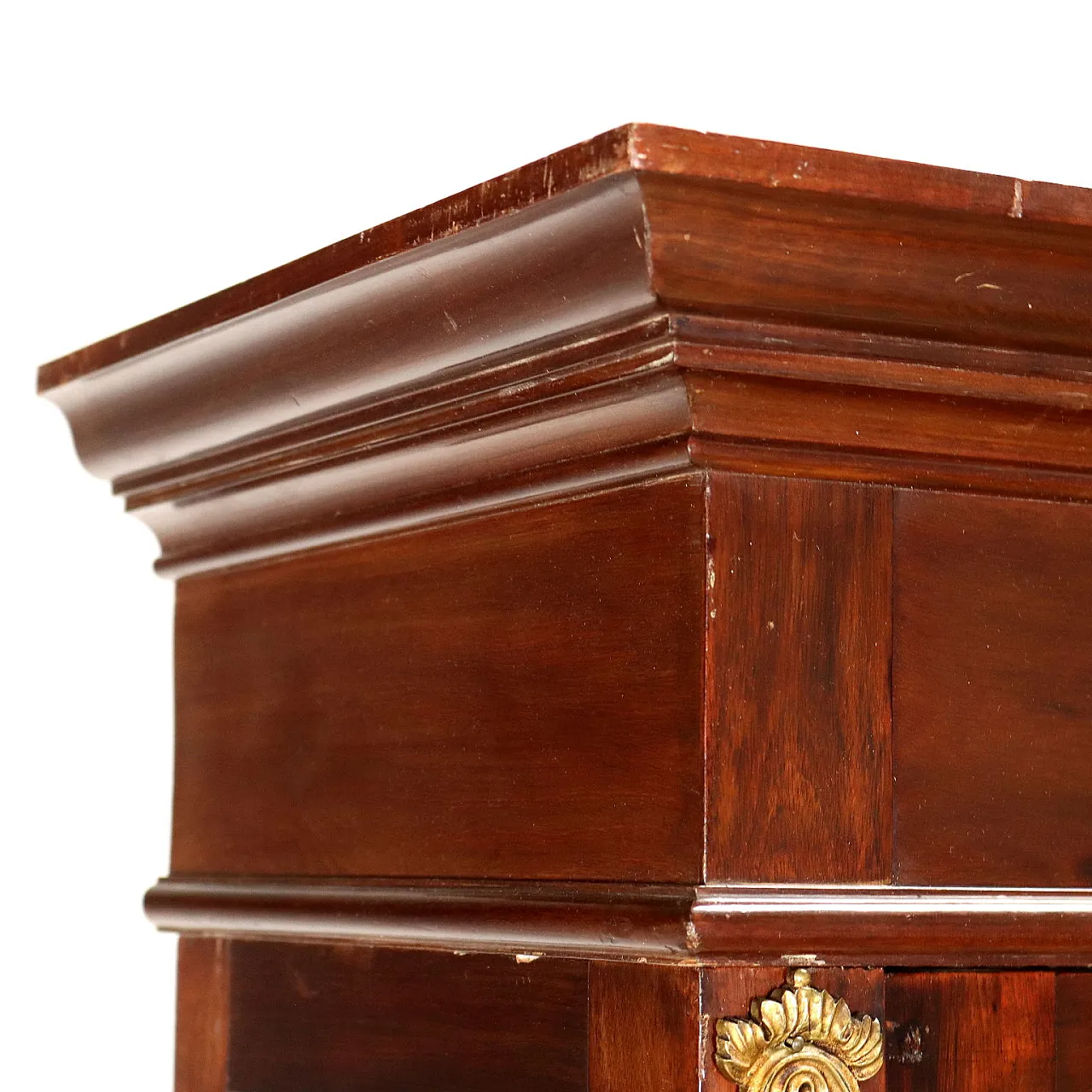 Wood bookcase with glass doors and gilded metal details 8