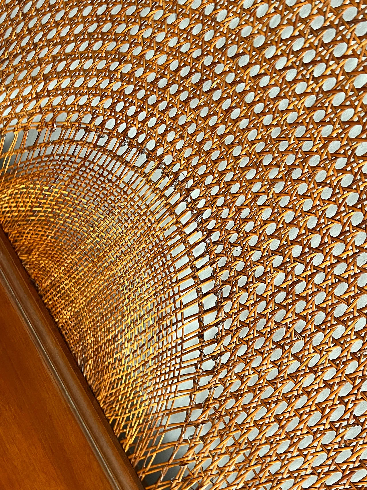 Testiera letto matrimoniale in legno e paglia di Vienna, '900 6