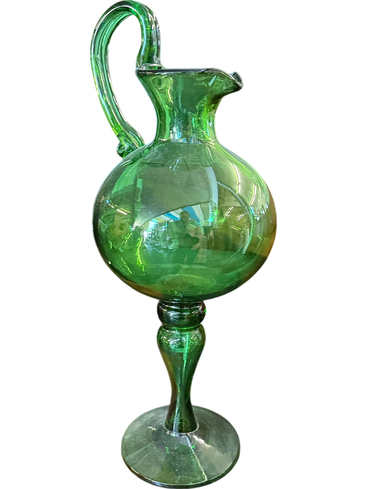Versatoio brocca  in vetro verde soffiato, Empoli, primi '900 10