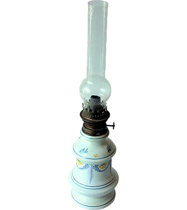 Lampada d'olio antica degli anni '10 in ceramica, vetro e metallo