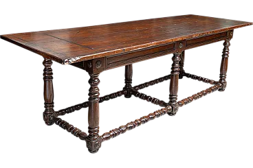 Refectory table in solid walnut, Tuscany, late 17th century