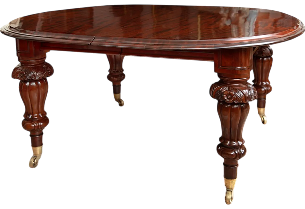 Extendable table Victorian English in solid mahogany, 19th century 4