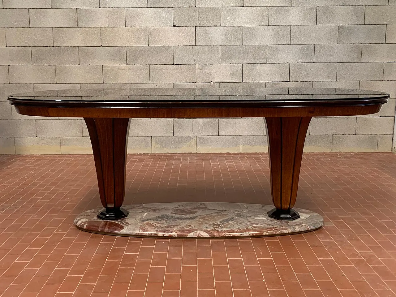 Oval Table with Marble Base and Opaline Glass Top by Dassi Mobili, 60s 2