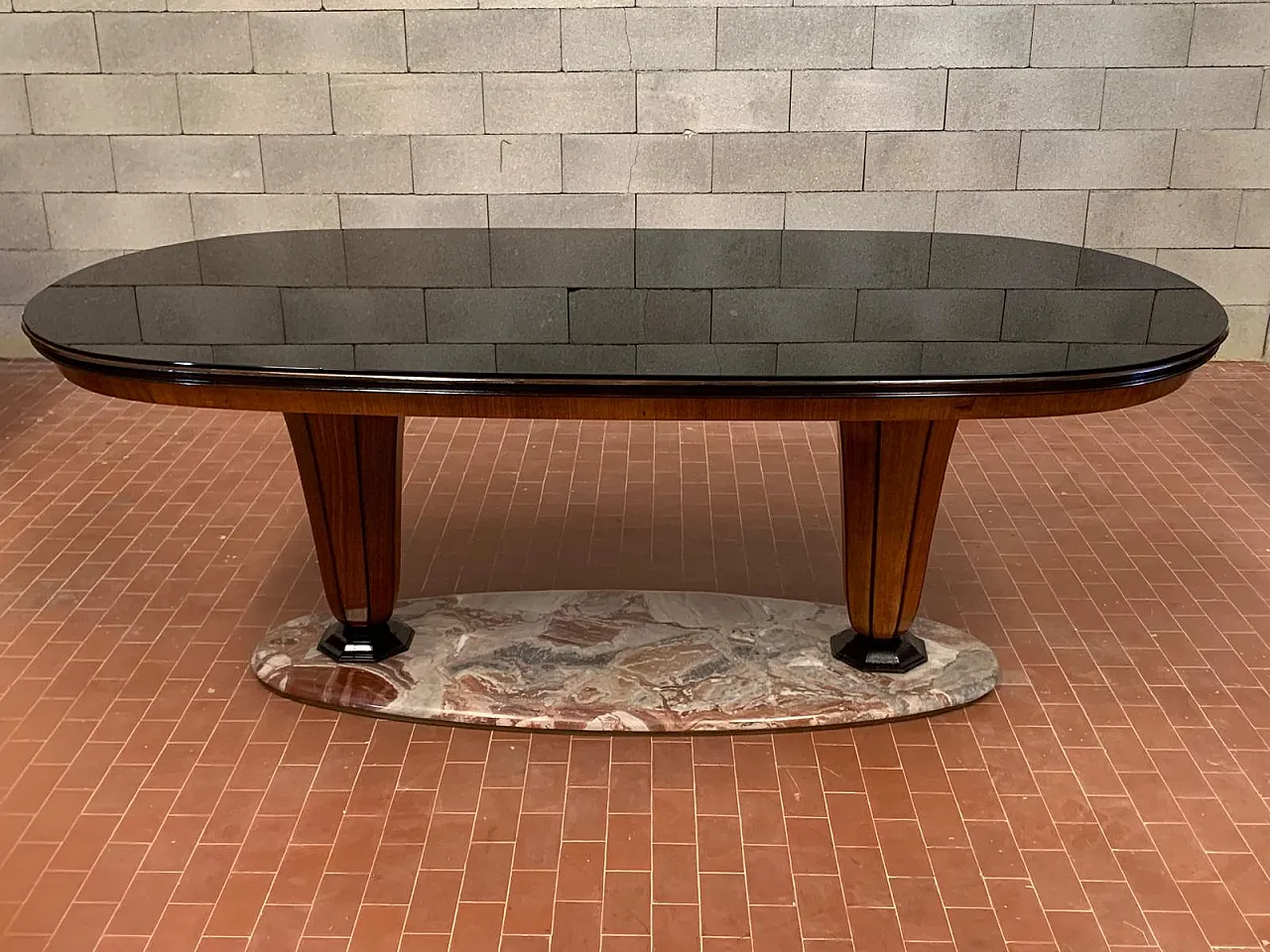 Oval Table with Marble Base and Opaline Glass Top by Dassi Mobili, 60s 3