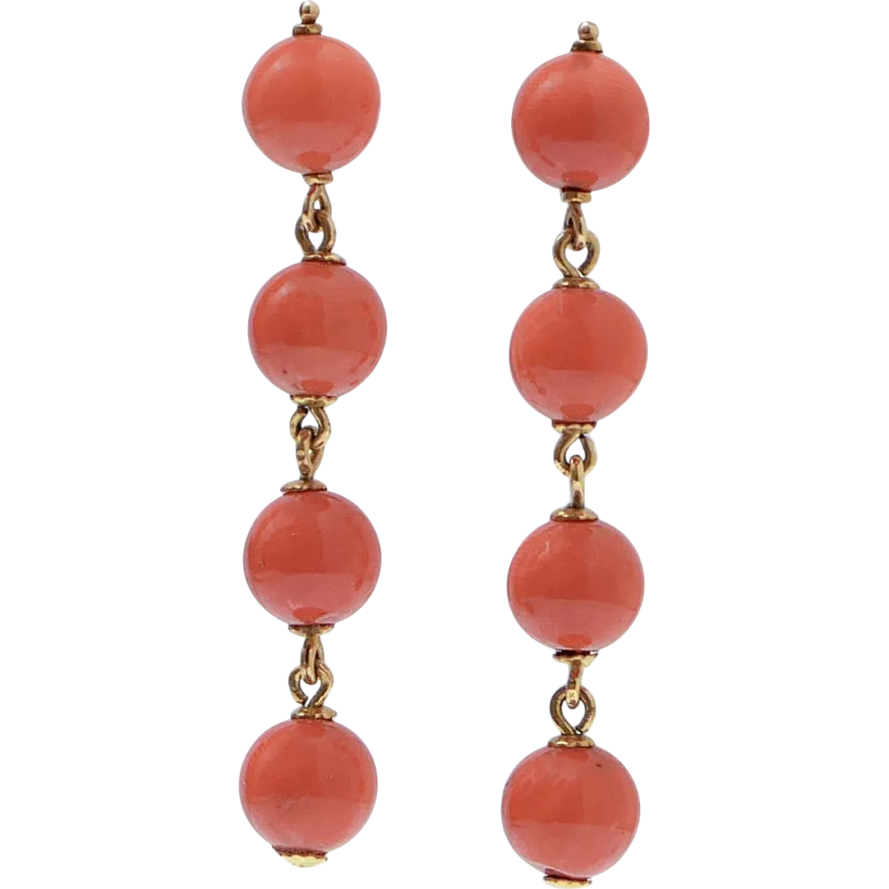 18K yellow gold earrings with coral, 1950s 6