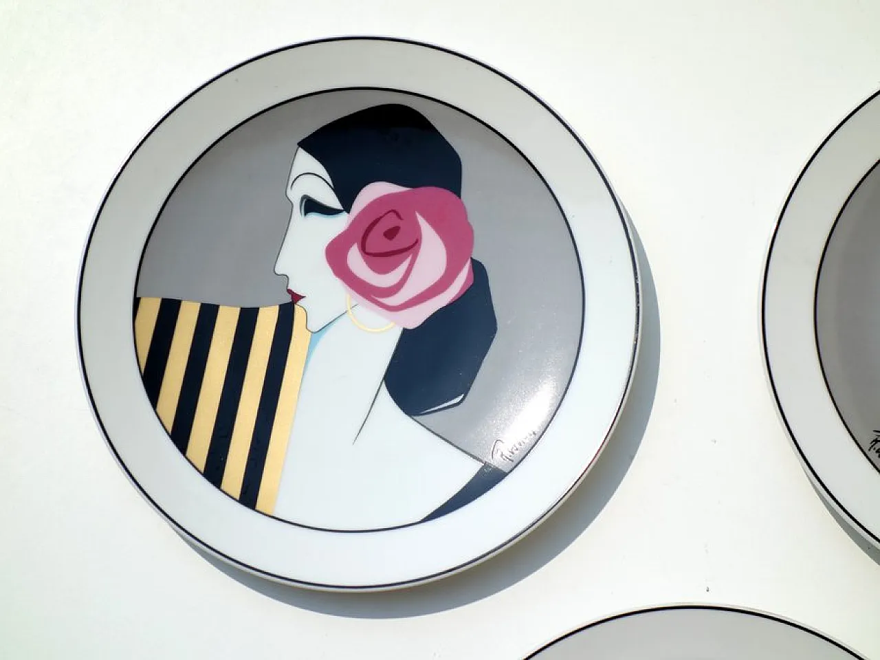 3 Piatti Revival Fashion Art Déco in porcellana, anni '80 2
