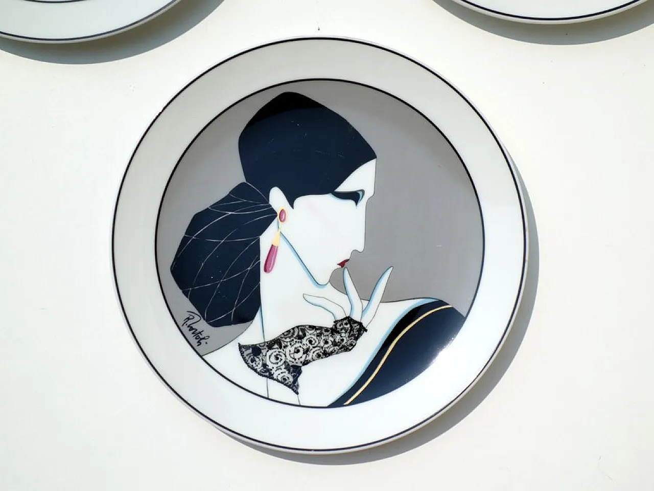 3 Piatti Revival Fashion Art Déco in porcellana, anni '80 4