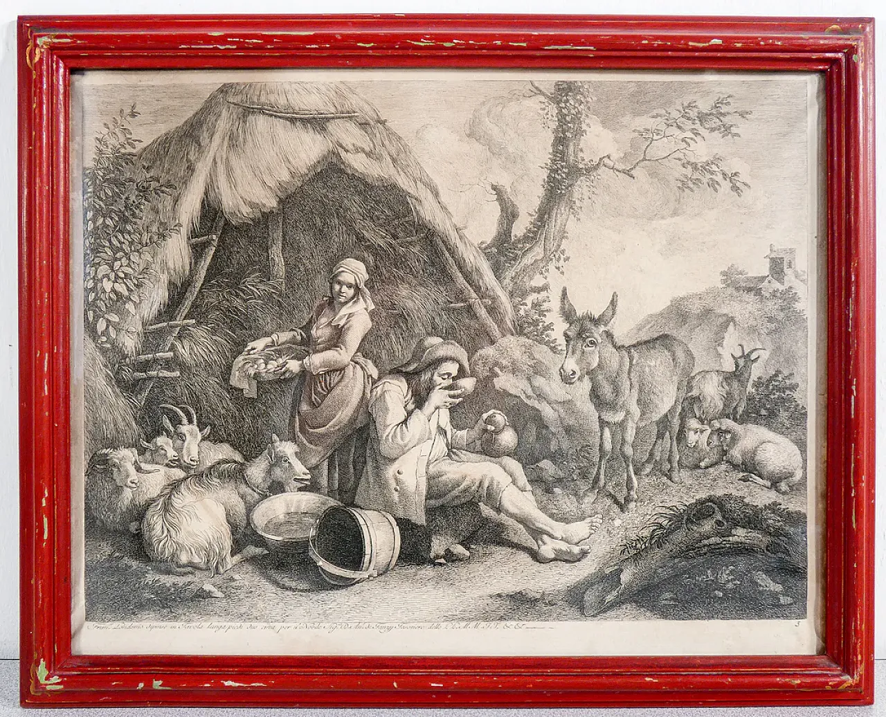Scena Bucolica di Francesco Londonio, incisione ad acquaforte, '800 1