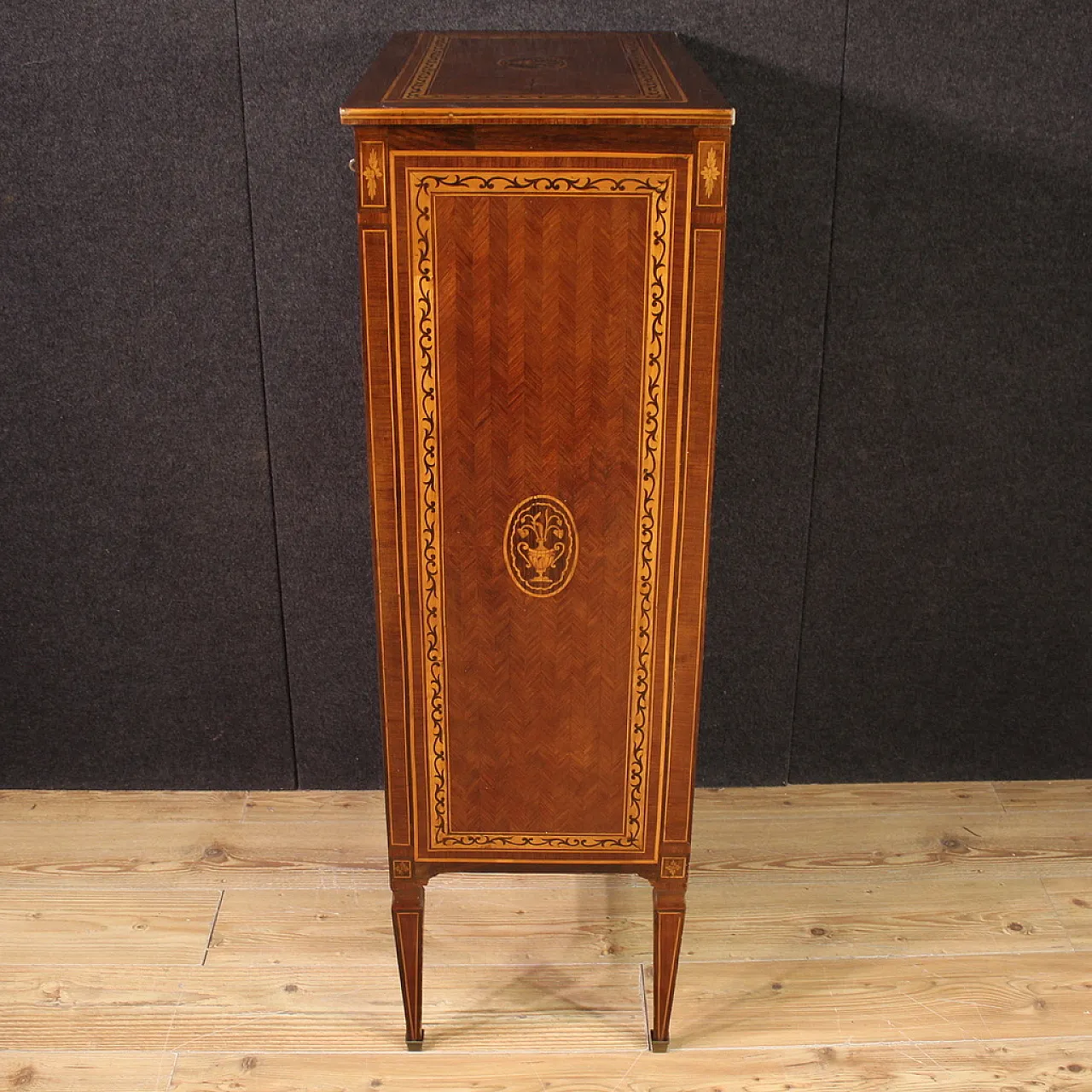 Cassettiera intarsiata in stile Luigi XVI a 4 cassetti, '900 4