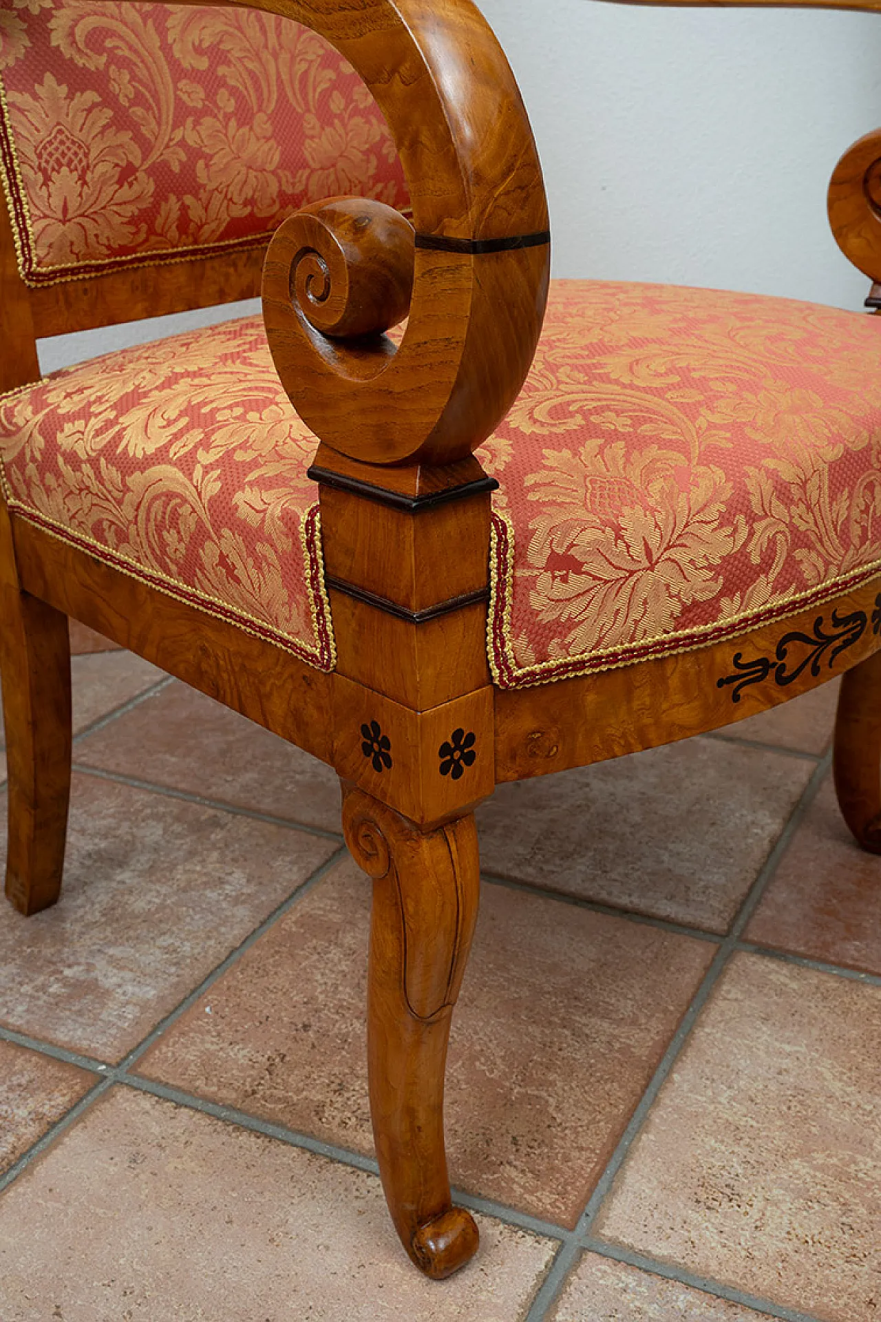 Coppia di poltrone Carlo X in radica di olmo e amaranto, '800 3