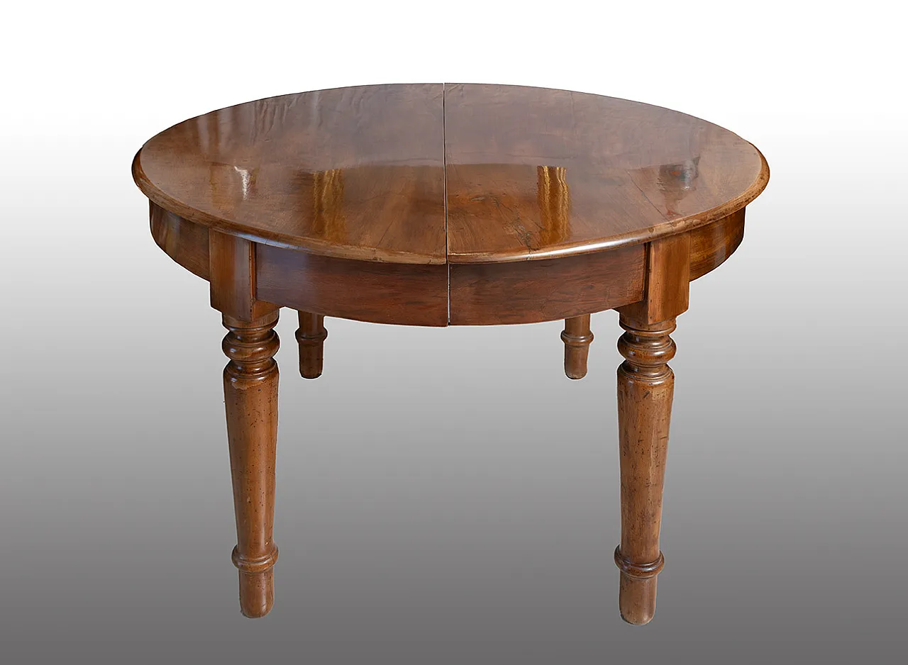 Extendable table Luigi Filippo Napoletano in solid walnut, 19th c. 1