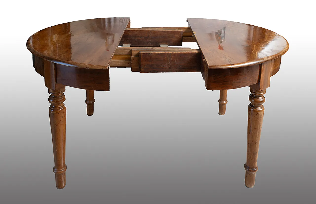 Extendable table Luigi Filippo Napoletano in solid walnut, 19th c. 3