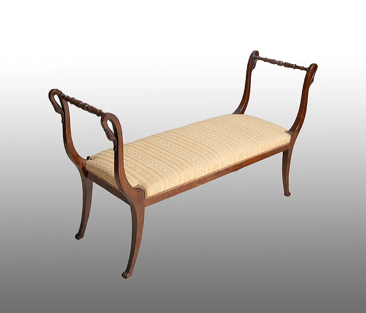 Antique Neapolitan Empire bench in solid mahogany, 19th century 1