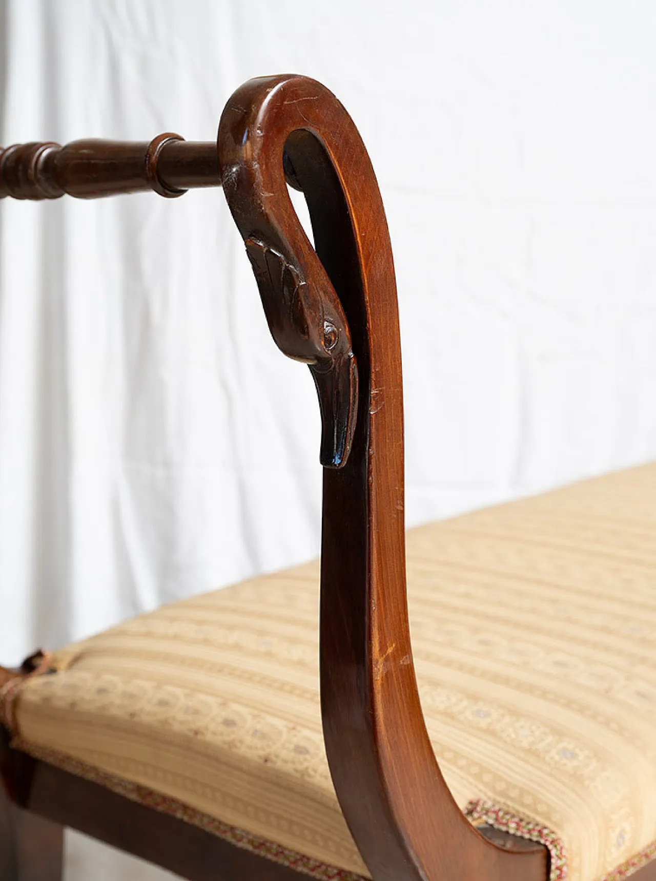 Antique Neapolitan Empire bench in solid mahogany, 19th century 2