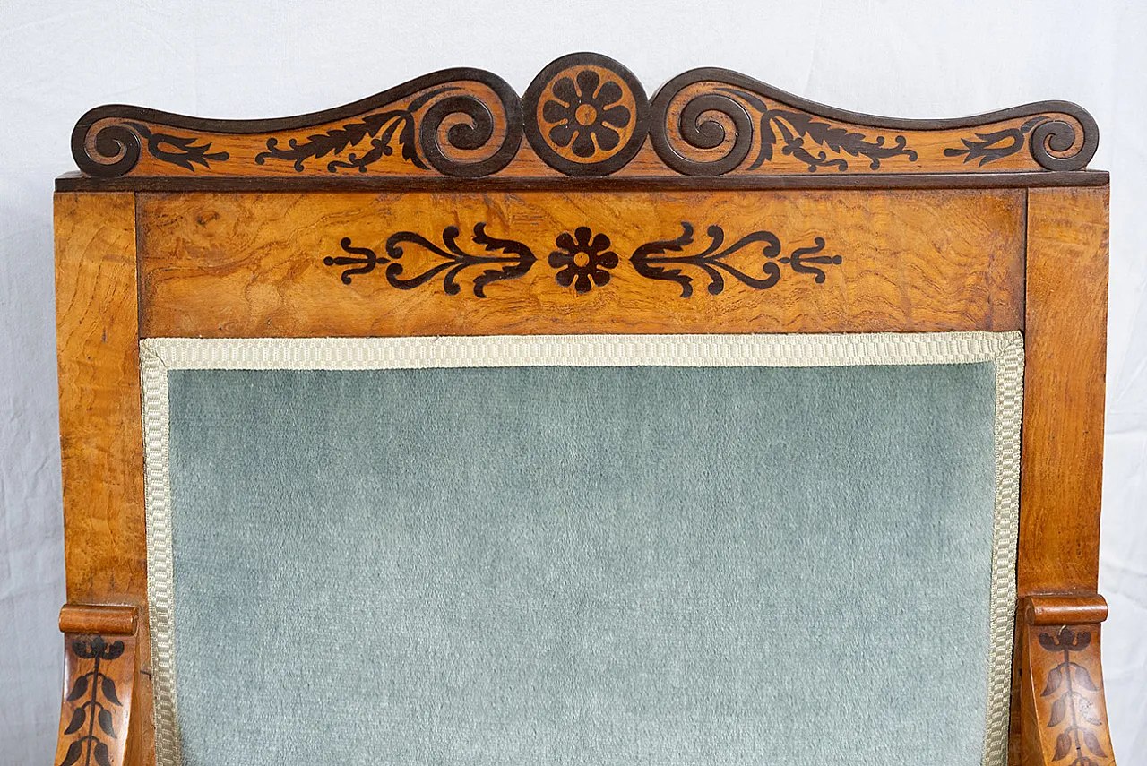 Coppia di poltrone Carlo X in radica di olmo e amaranto, '800 2