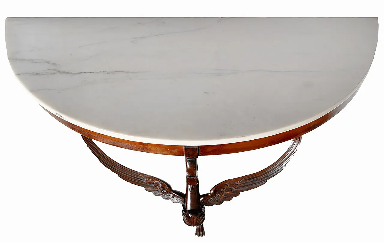 Pair of wall console demi moons in mahogany feather, Naples, 19th c. 2