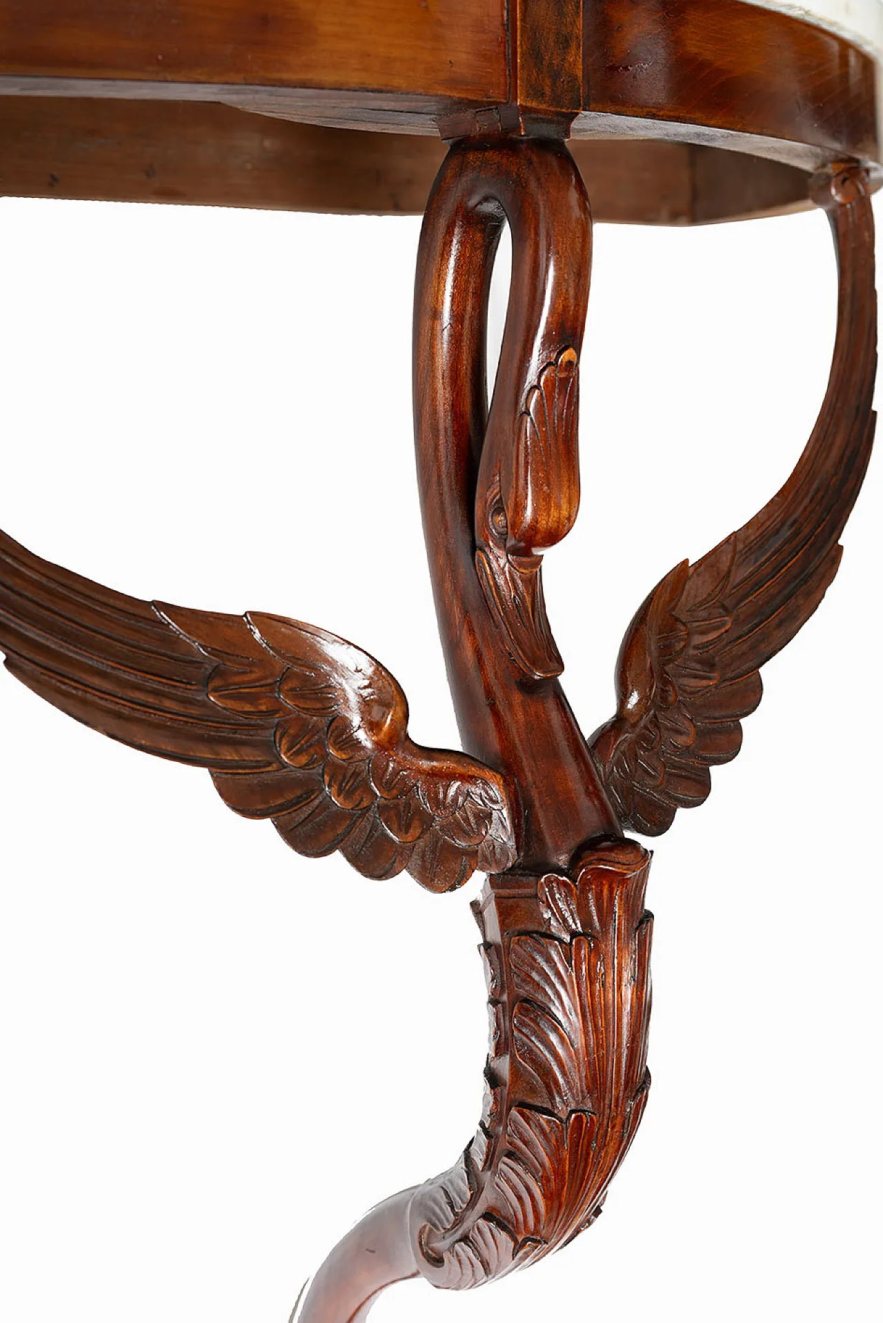 Pair of wall console demi moons in mahogany feather, Naples, 19th c. 3