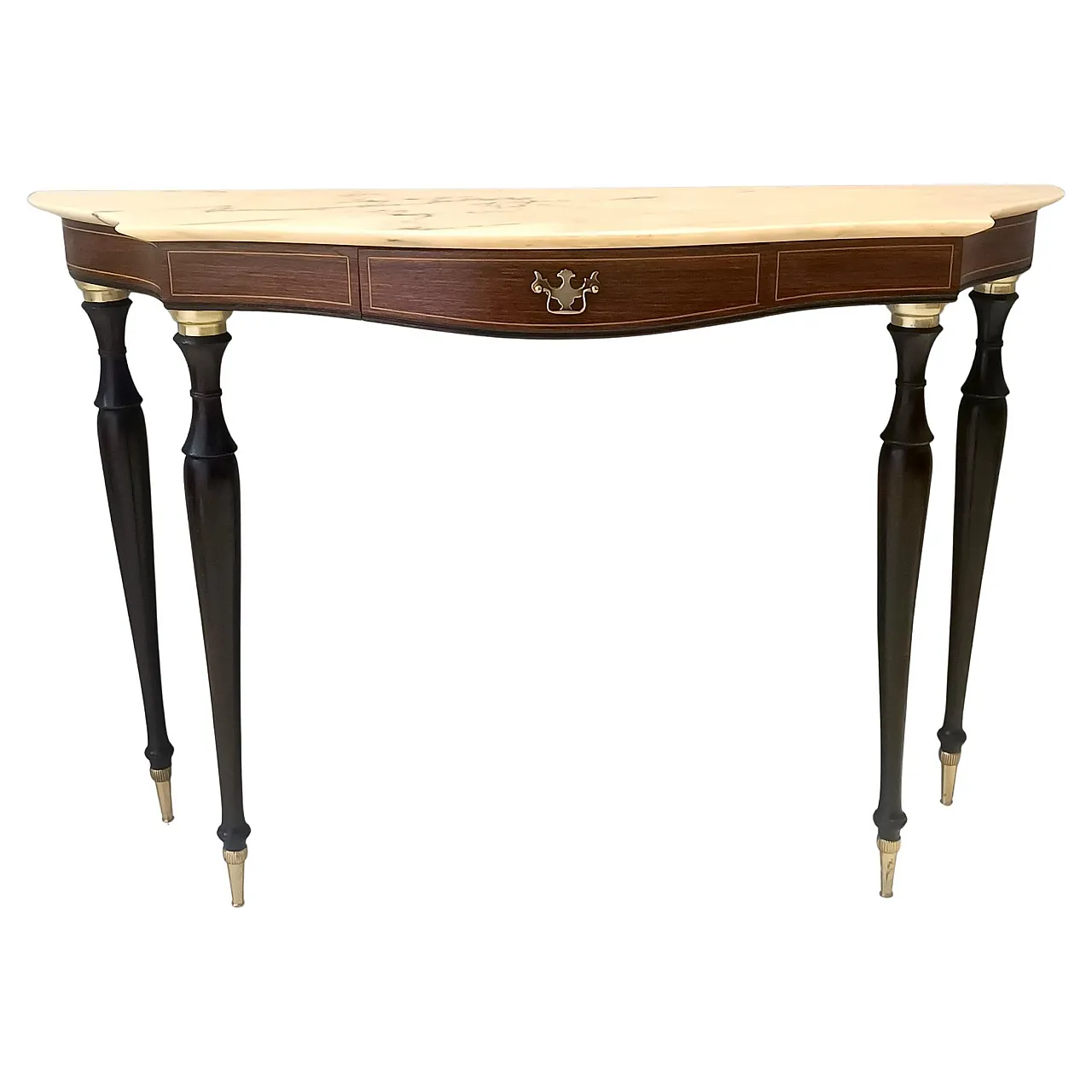 Canaletto Walnut and Beech Console with a Marble Top attr. to Paolo Buffa, Italy 1