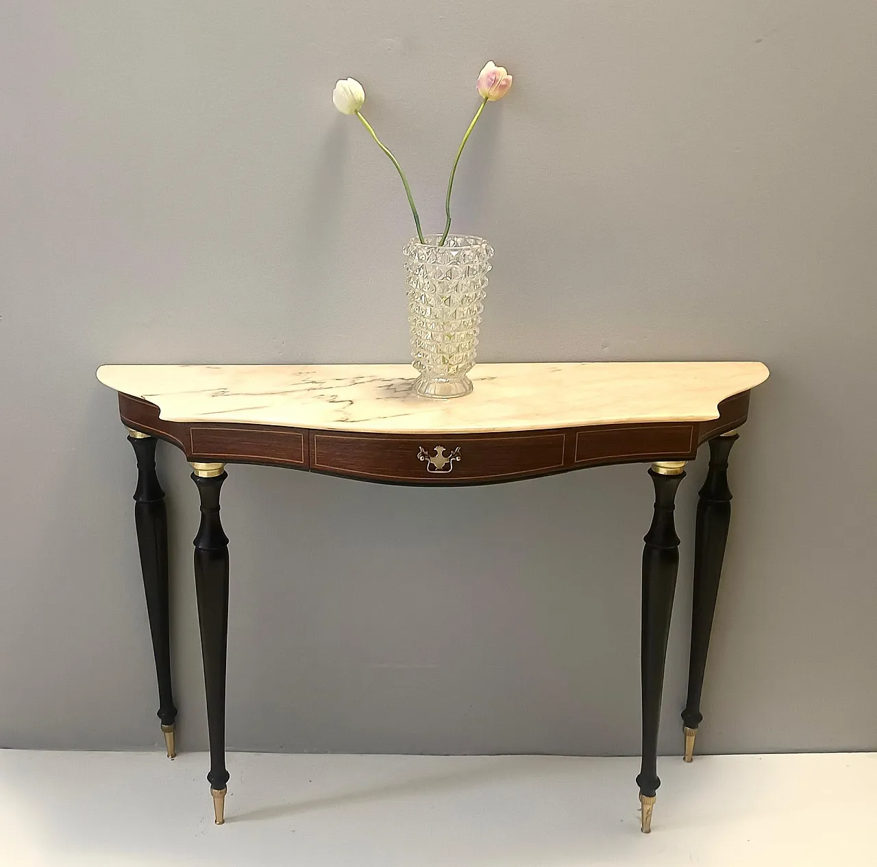 Canaletto Walnut and Beech Console with a Marble Top attr. to Paolo Buffa, Italy 2