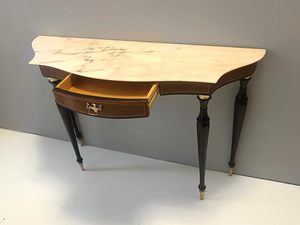 Canaletto Walnut and Beech Console with a Marble Top attr. to Paolo Buffa, Italy 7