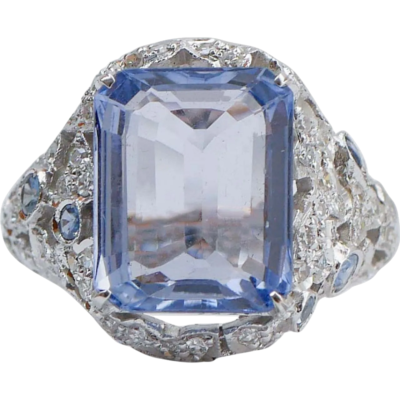 Anello oro, zaffiro idrotermale di Ceylon, diamanti, zaffiri, anni '70 6