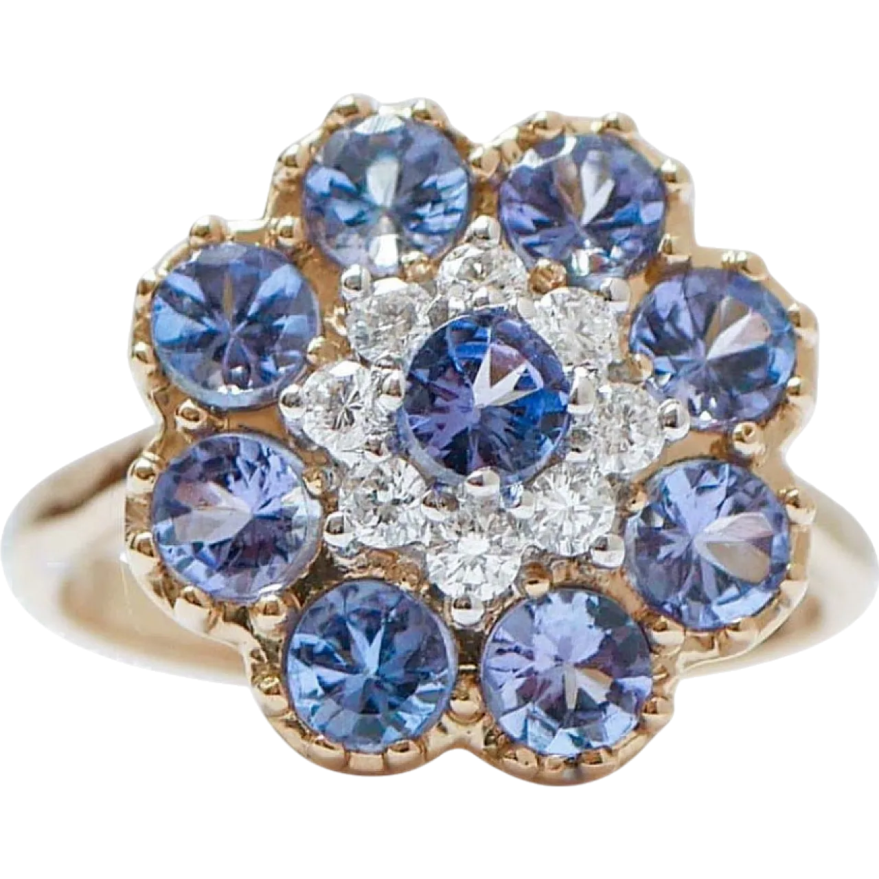 Anello con tanzanite, diamanti e oro rosa 18 carati, anni 2000 6