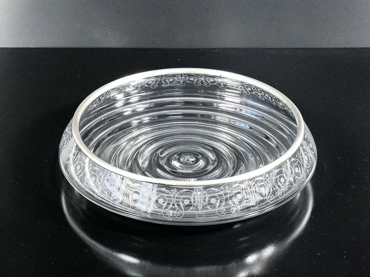 Vaso centrotavola in cristallo e argento, '900 1