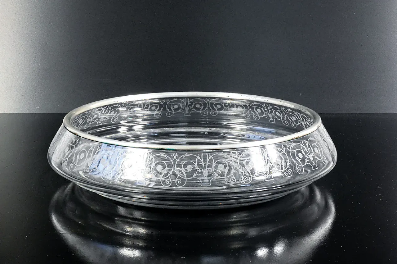 Vaso centrotavola in cristallo e argento, '900 2