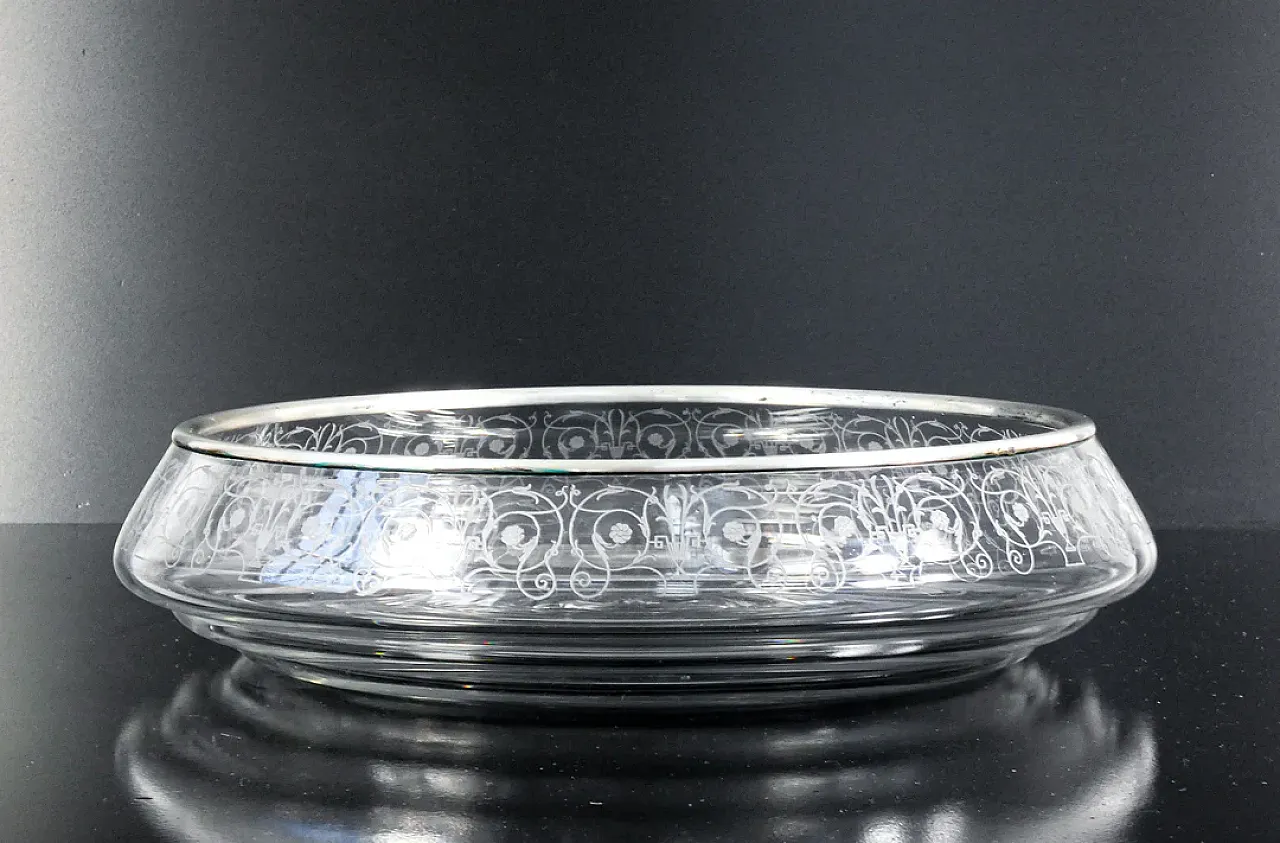 Vaso centrotavola in cristallo e argento, '900 3