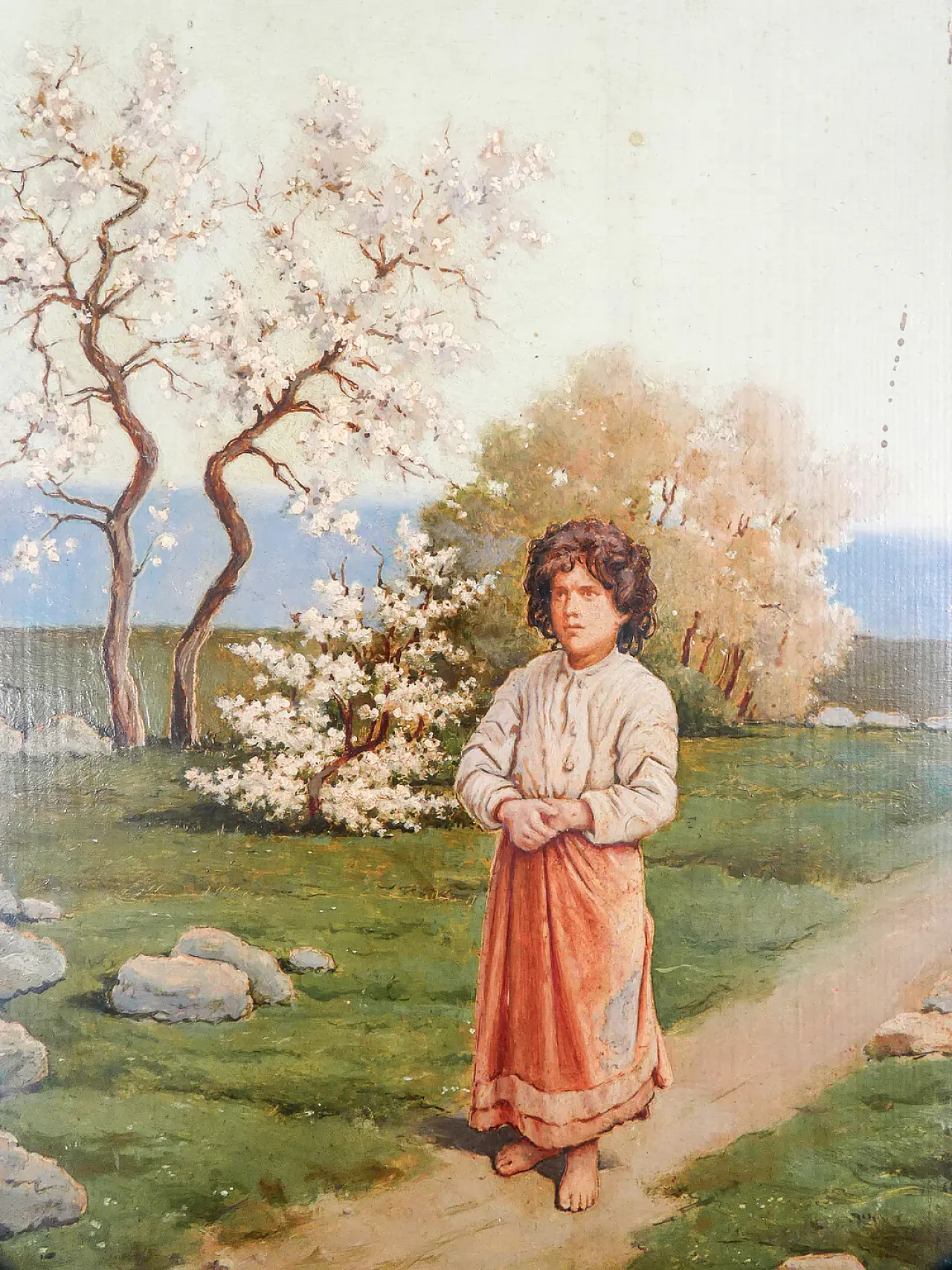 Paesaggio con figura di donna di Pasquale Rossi, olio su tavola, '800 2