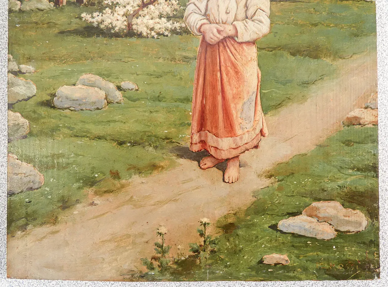 Paesaggio con figura di donna di Pasquale Rossi, olio su tavola, '800 6