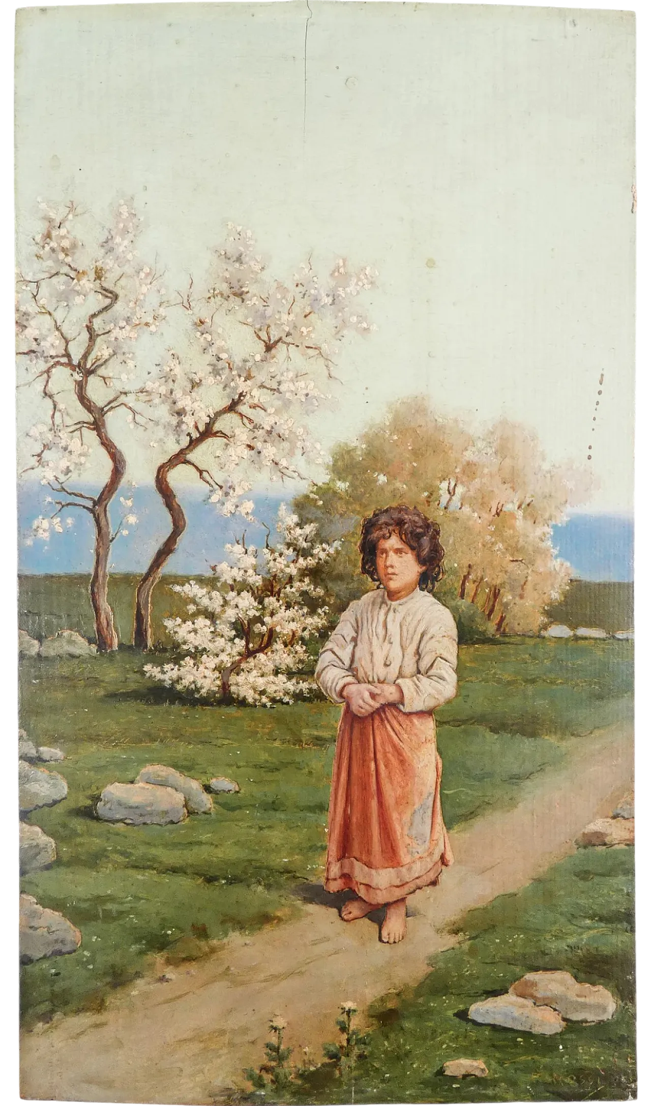 Paesaggio con figura di donna di Pasquale Rossi, olio su tavola, '800 9