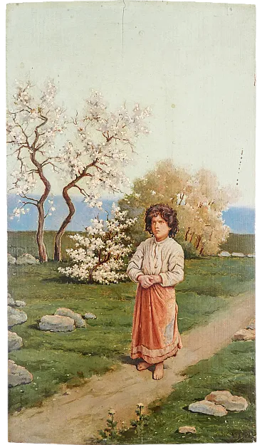 Paesaggio con figura di donna di Pasquale Rossi, olio su tavola, '800